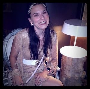 Gold Bodycon Sequin dress with open tassel sleeves